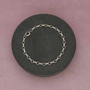 sterling silver vintage ring & connector charm chain bracelet size 7.5in